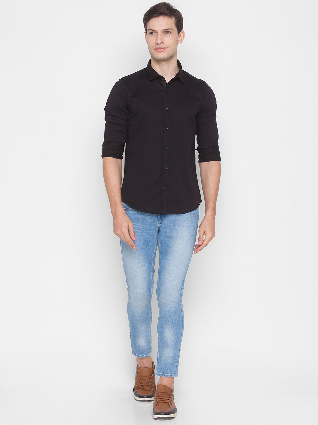 Spykar Slim Fit Black Cotton Men Shirt