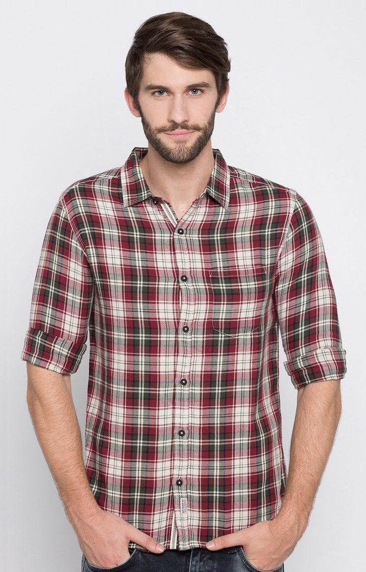 Spykar Men'S Red Cotton Checked Casual Shirts