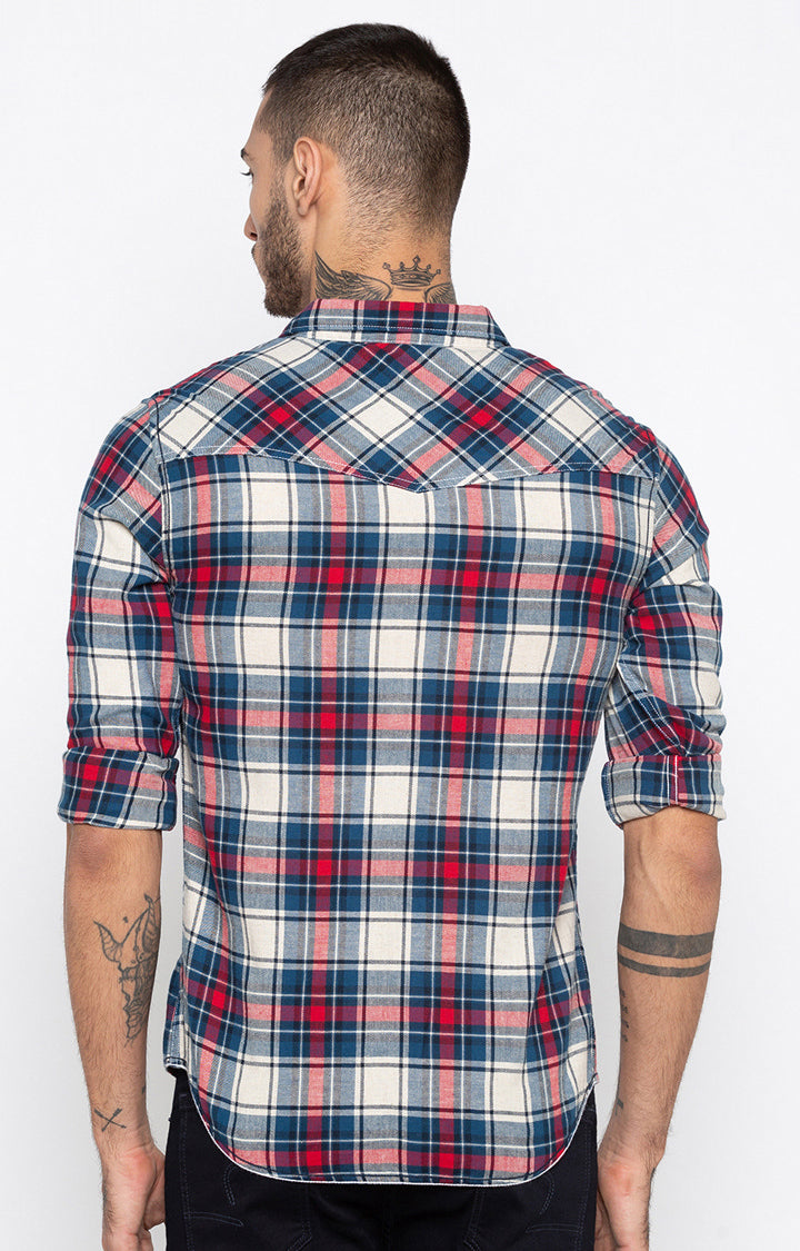 Spykar Men'S Blue Cotton Checked Casual Shirts