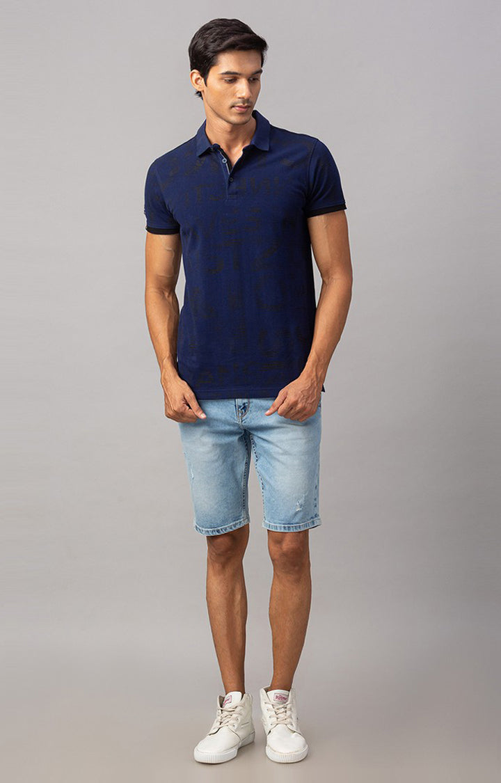 Spykar Men Ligth Blue Cotton Slim Fit Denim Shorts