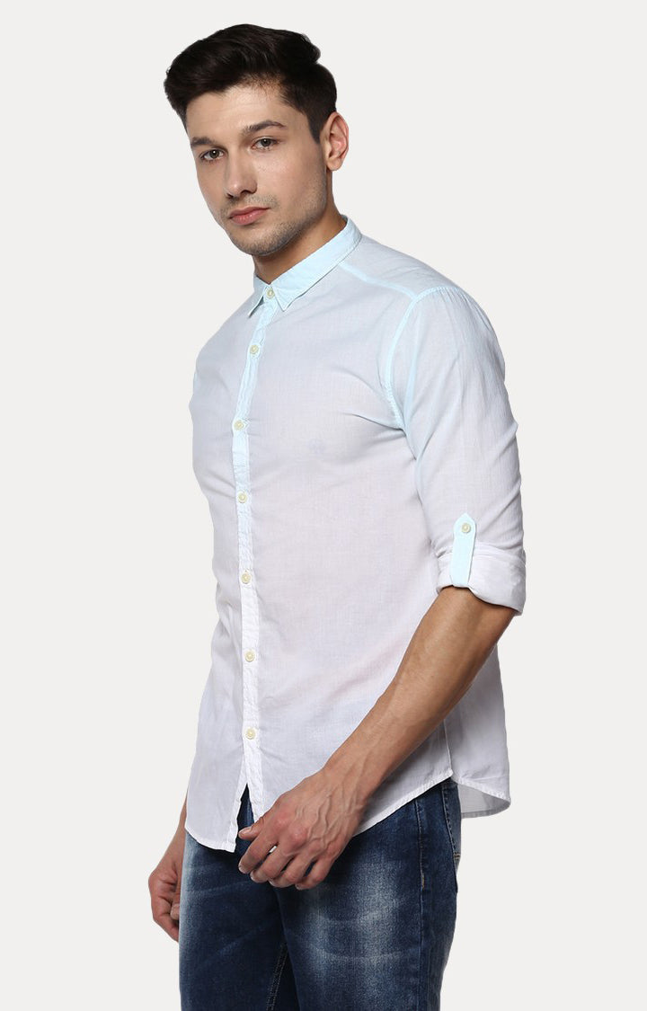 Spykar Men'S Blue Cotton Solid Casual Shirts