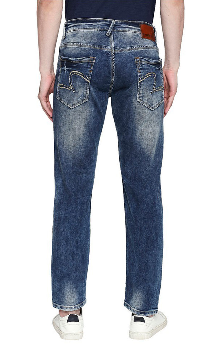 Spykar Blue Cotton Slim Fit Tapered Ankle Length Jeans For Men