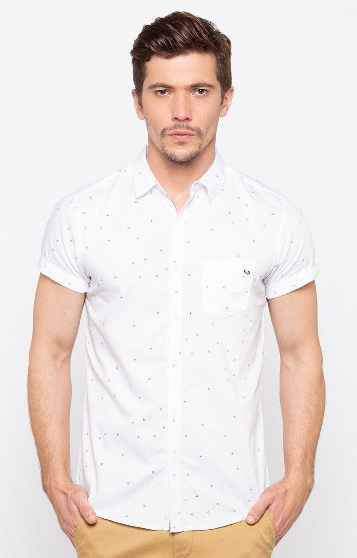 Spykar Men'S White Cotton Printed Casual Shirts