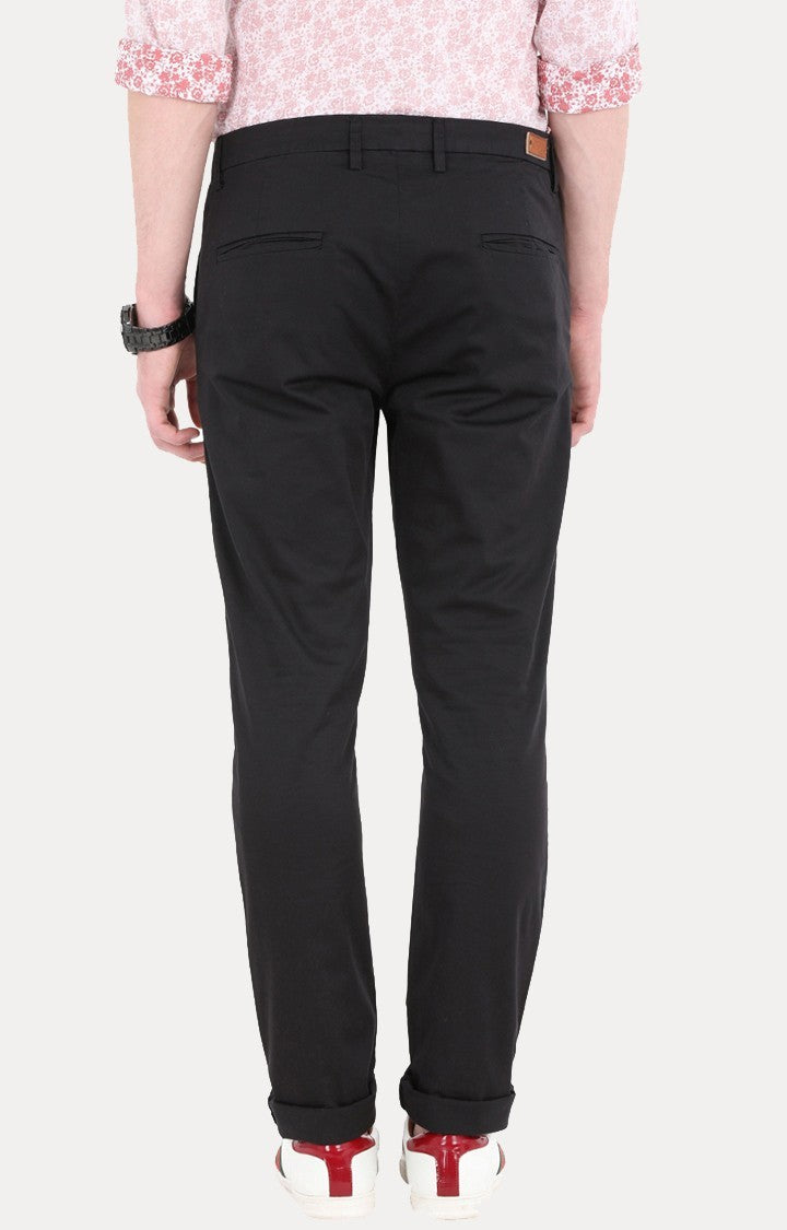 Spykar Men Black Cotton Slim Fit Casual Trousers