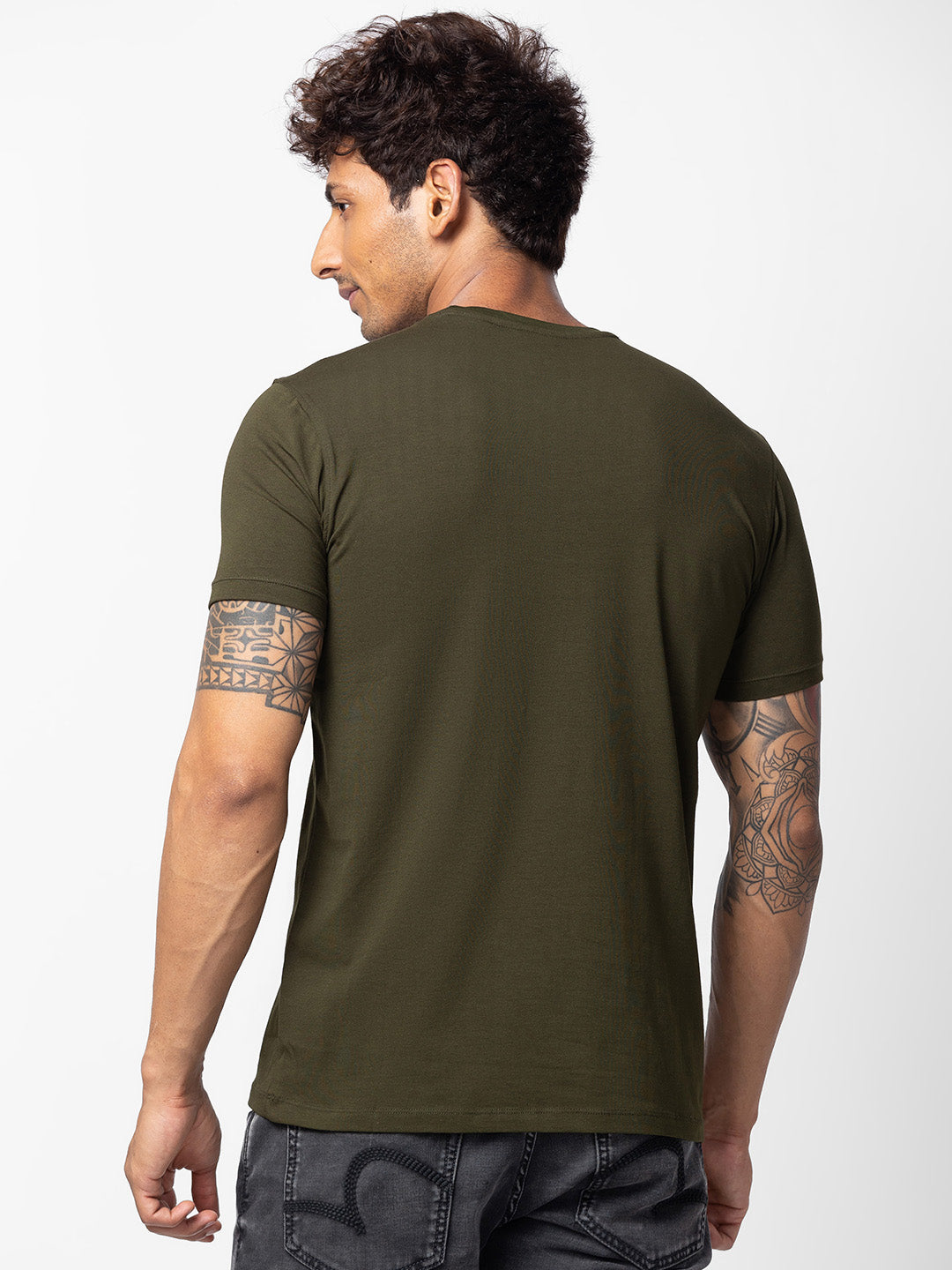 Spykar Men Rifle Green Cotton Regular Fit Half Sleeve Printed T-Shirt