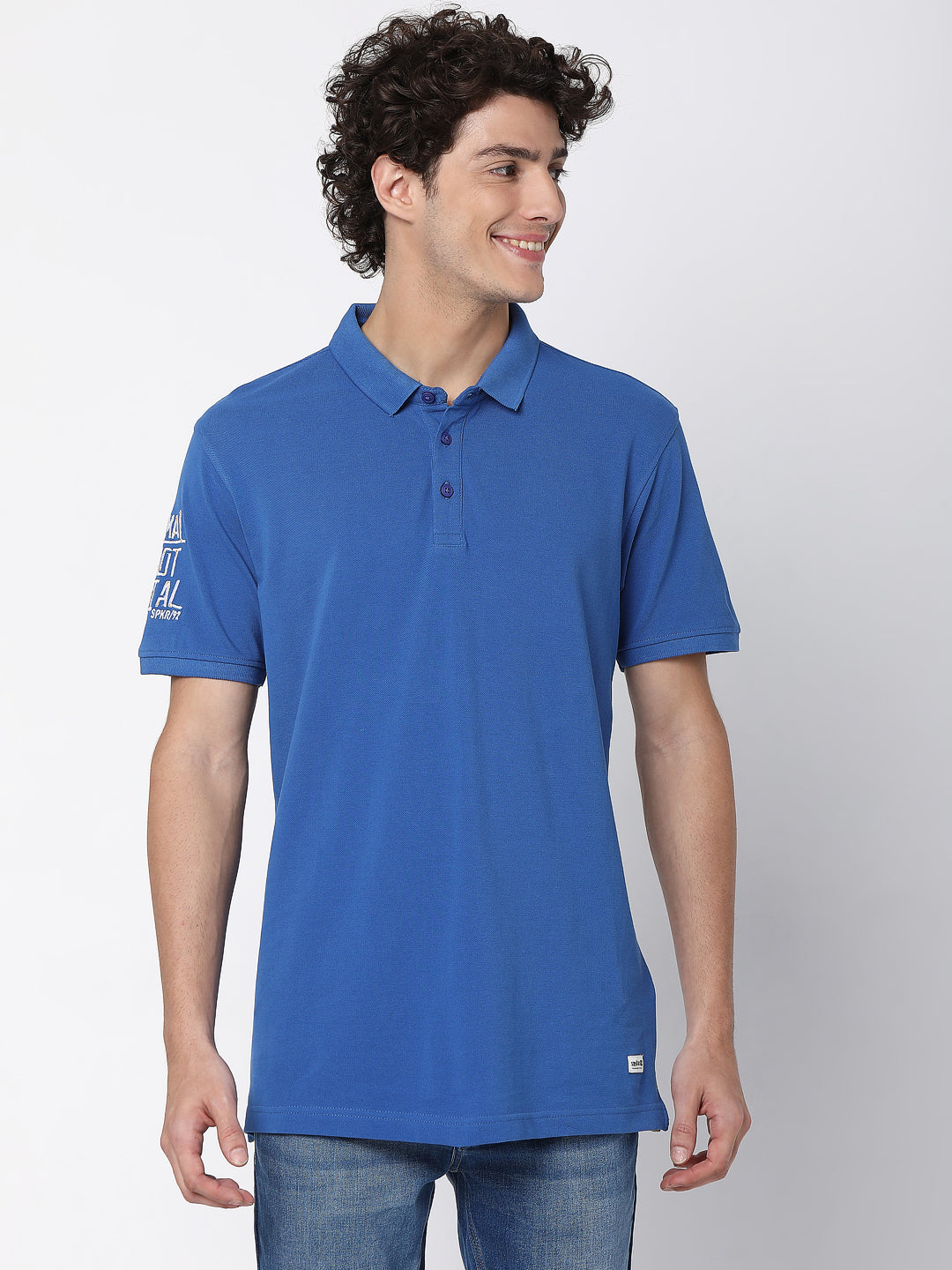 Spykar Men Ink Blue Cotton Half Sleeve Plain Polo Tshirt