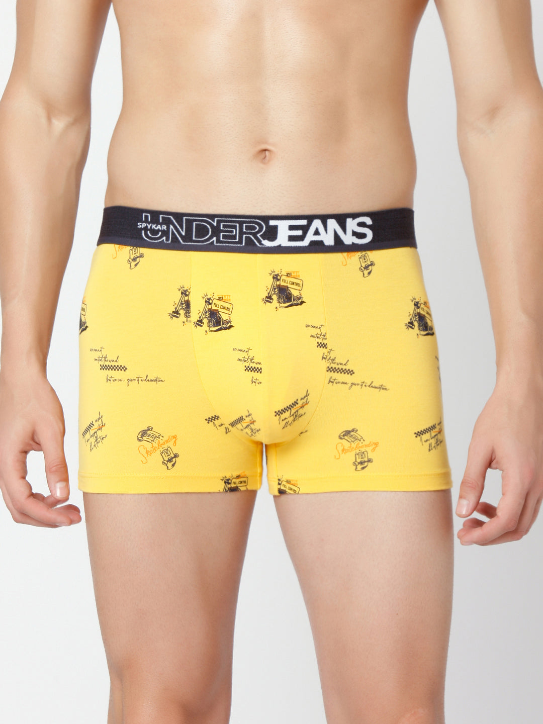 Men Premium White & Yellow Cotton Blend Trunk (Pack Of 2)- Underjeans By Spykar