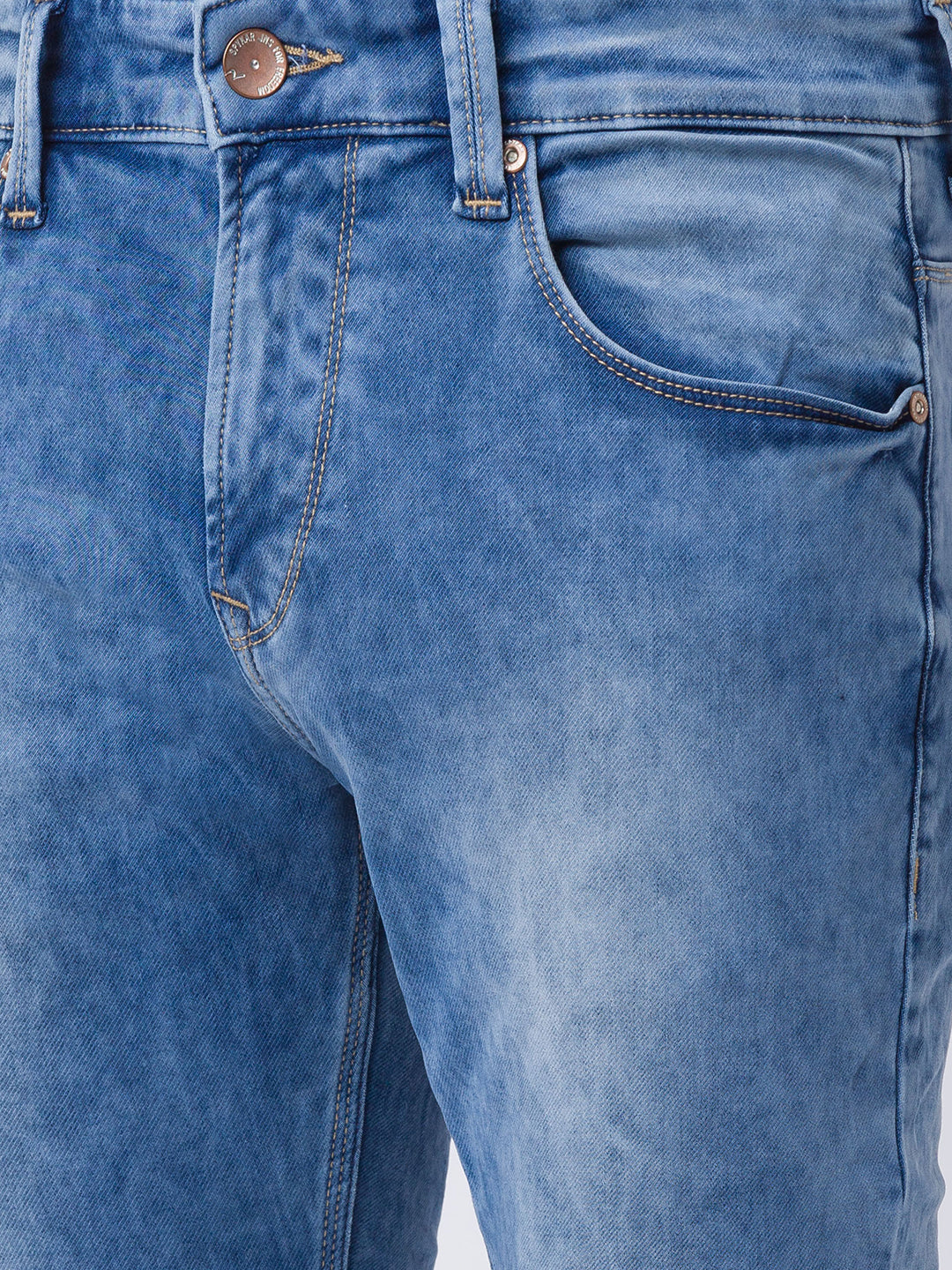 Spykar Light Blue Cotton Slim Fit Tapered Length Jeans For Men (Kano)