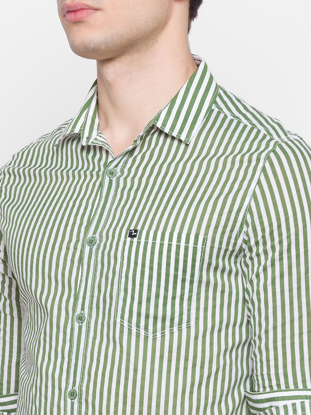 Spykar Slim Fit Green Cotton Men Shirt