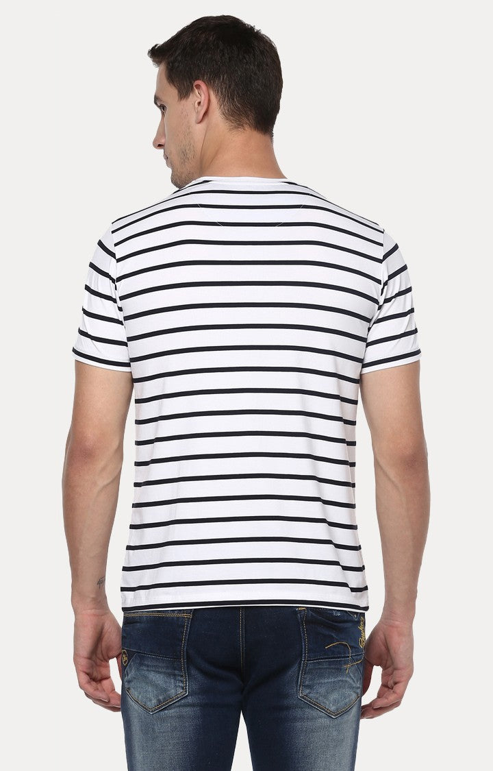 Spykar White Striped Slim Fit Men T-Shirts