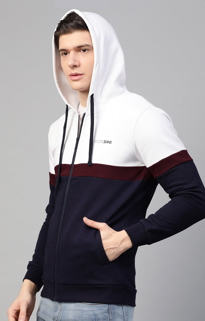 Underjeans By Spykar Men White Colourblock Hoodies For Men