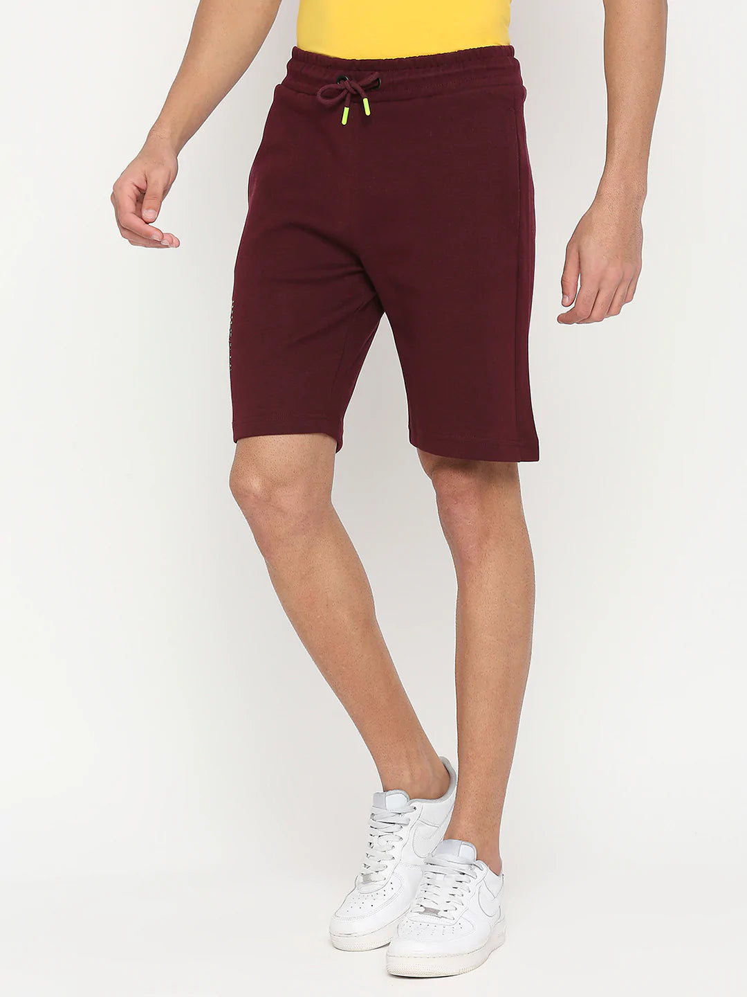 Men Premium Cotton Blend Knitted Wine Shorts - UnderJeans by Spykar