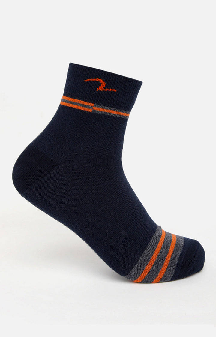 Spykar Grey & Navy Striped Ankle Length Socks