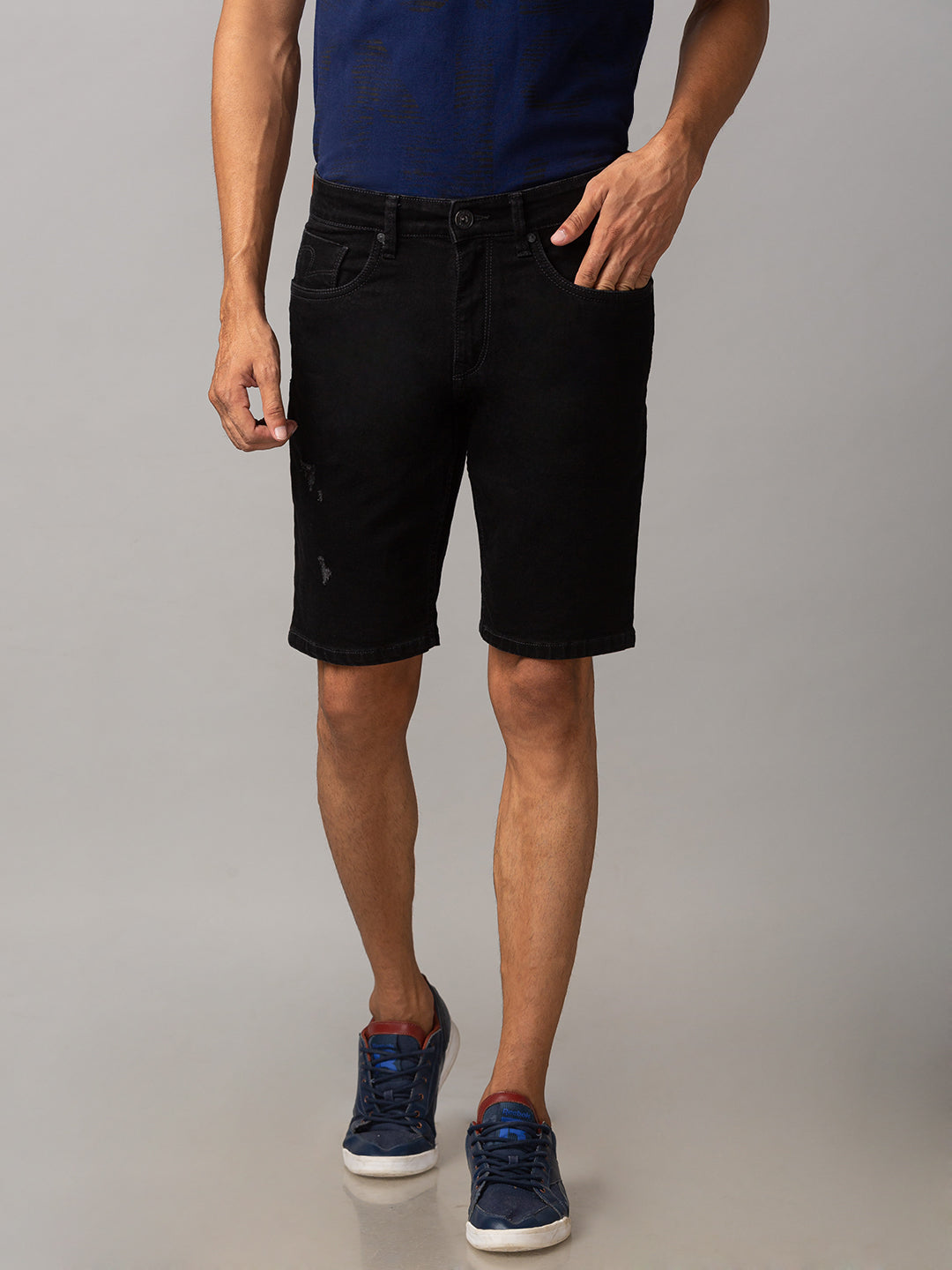 Spykar Men Black Cotton Slim Fit Shorts