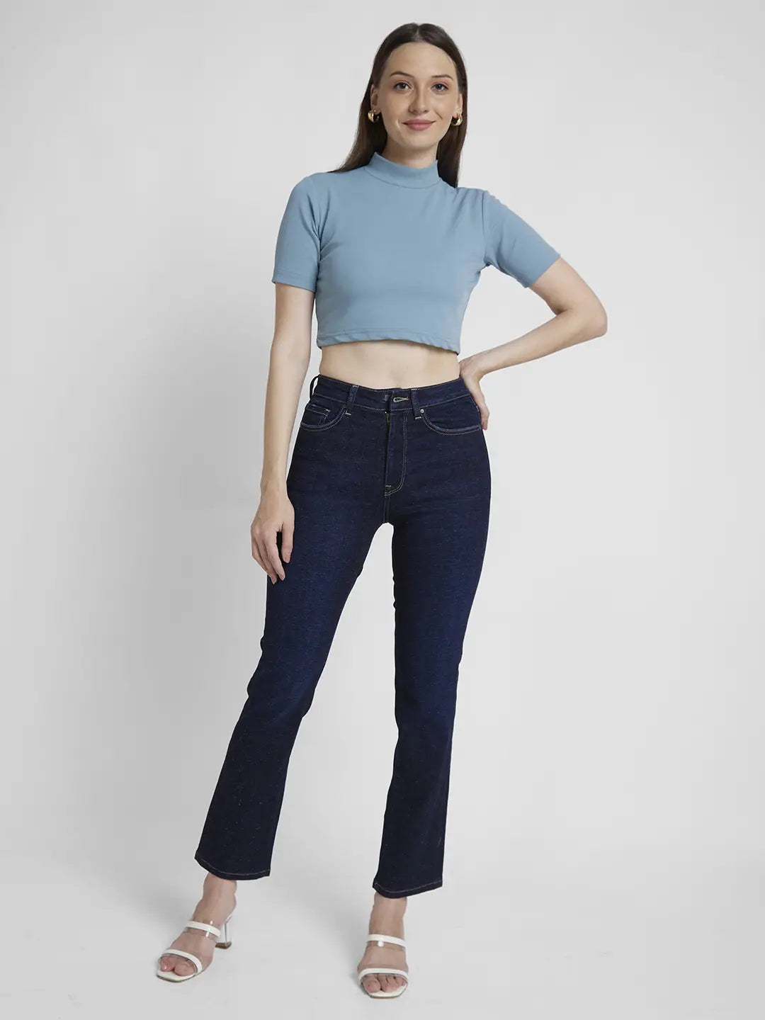 Spykar Women Dark Blue Lycra Slim Straigth Fit Ankle Length Clean Look Jeans -(Emma)