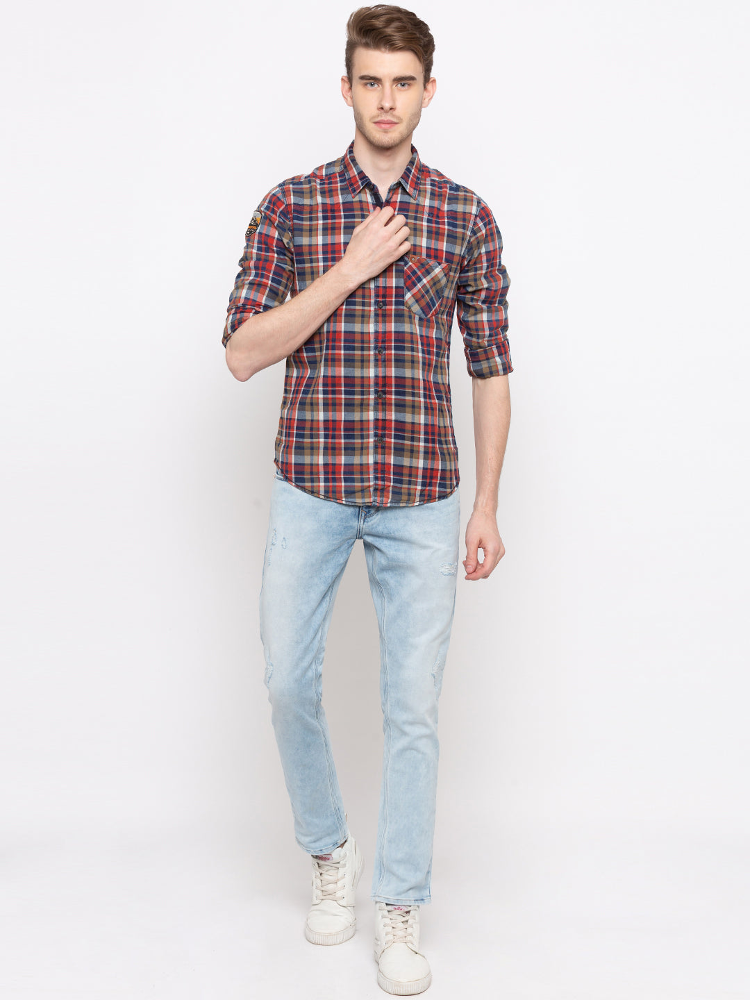 Spykar Men Navy & Olive Checked Slim Fit Casual Shirt