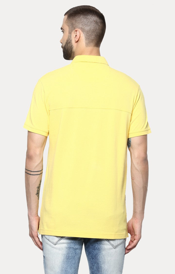 Spykar Yellow Solid Slim Fit Polo T-Shirt