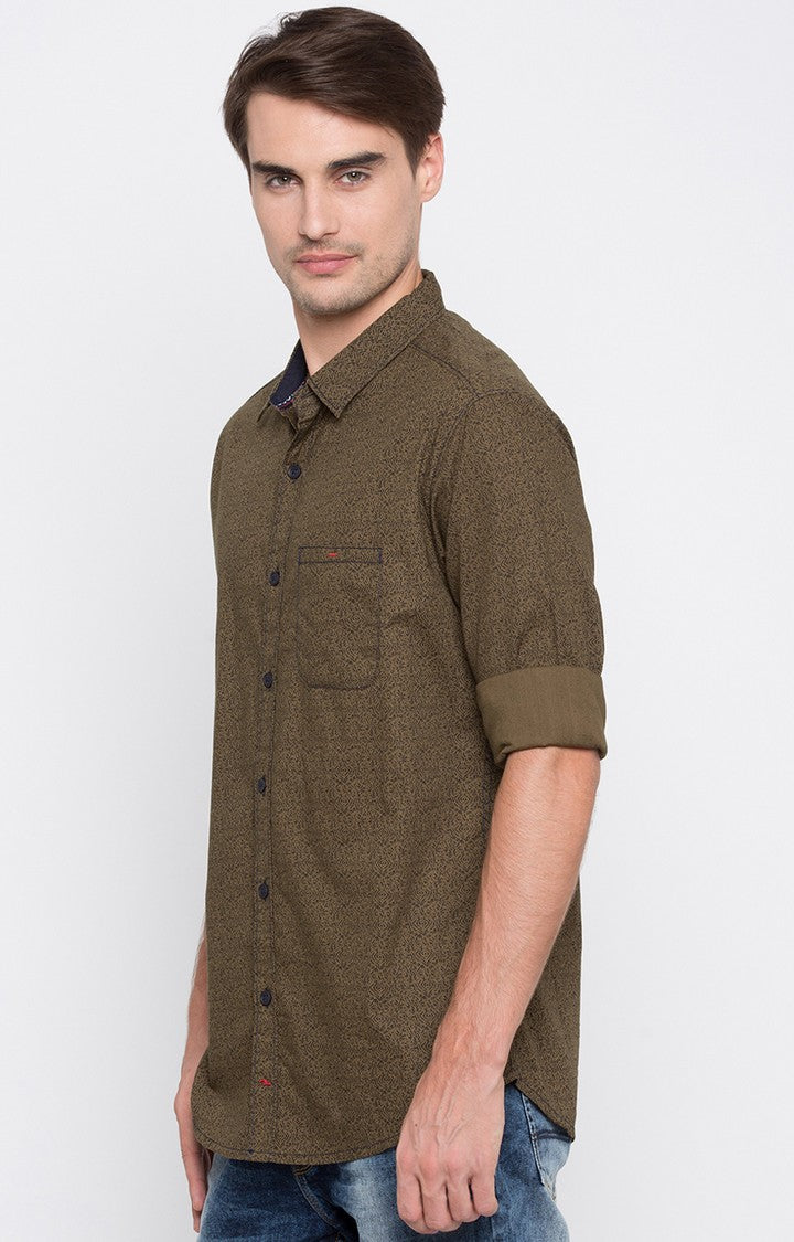 Spykar Men'S Green Cotton Printed Casual Shirts