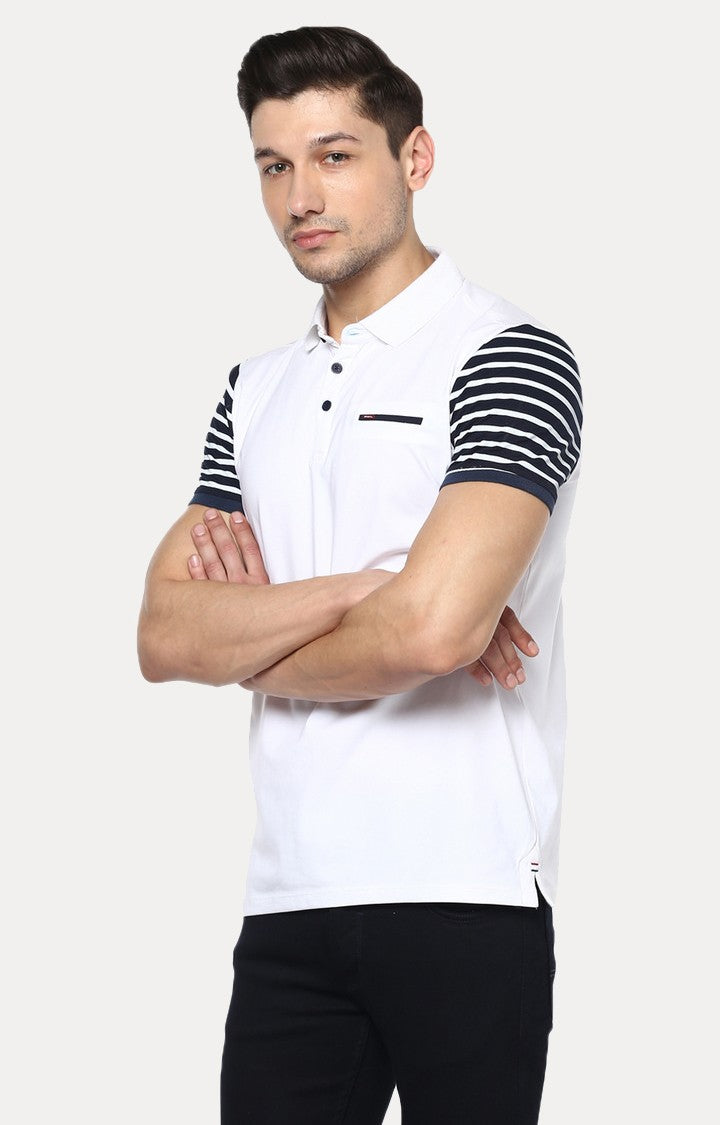 Spykar White Solid Slim Fit Polo T-Shirt