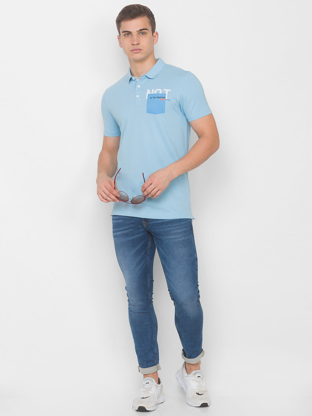 Spykar Men Blue Cotton Blend Slim Fit Polo T-Shirt