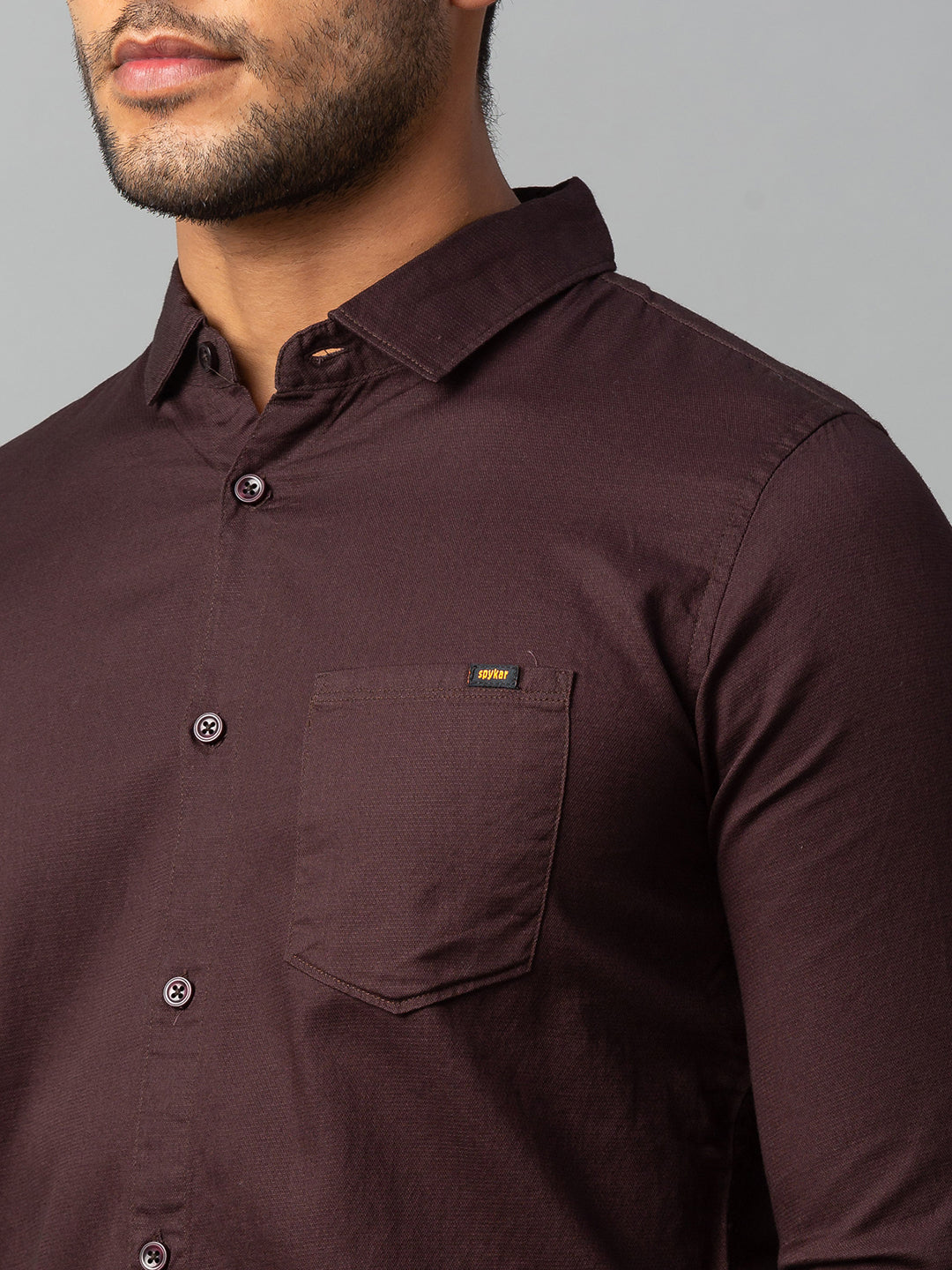 Spykar Men Brown Cotton Slim Fit Shirt