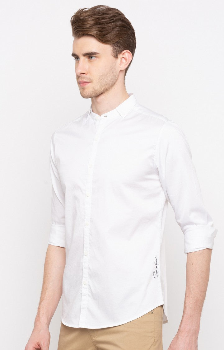 Spykar Men'S White Cotton Solid Casual Shirts