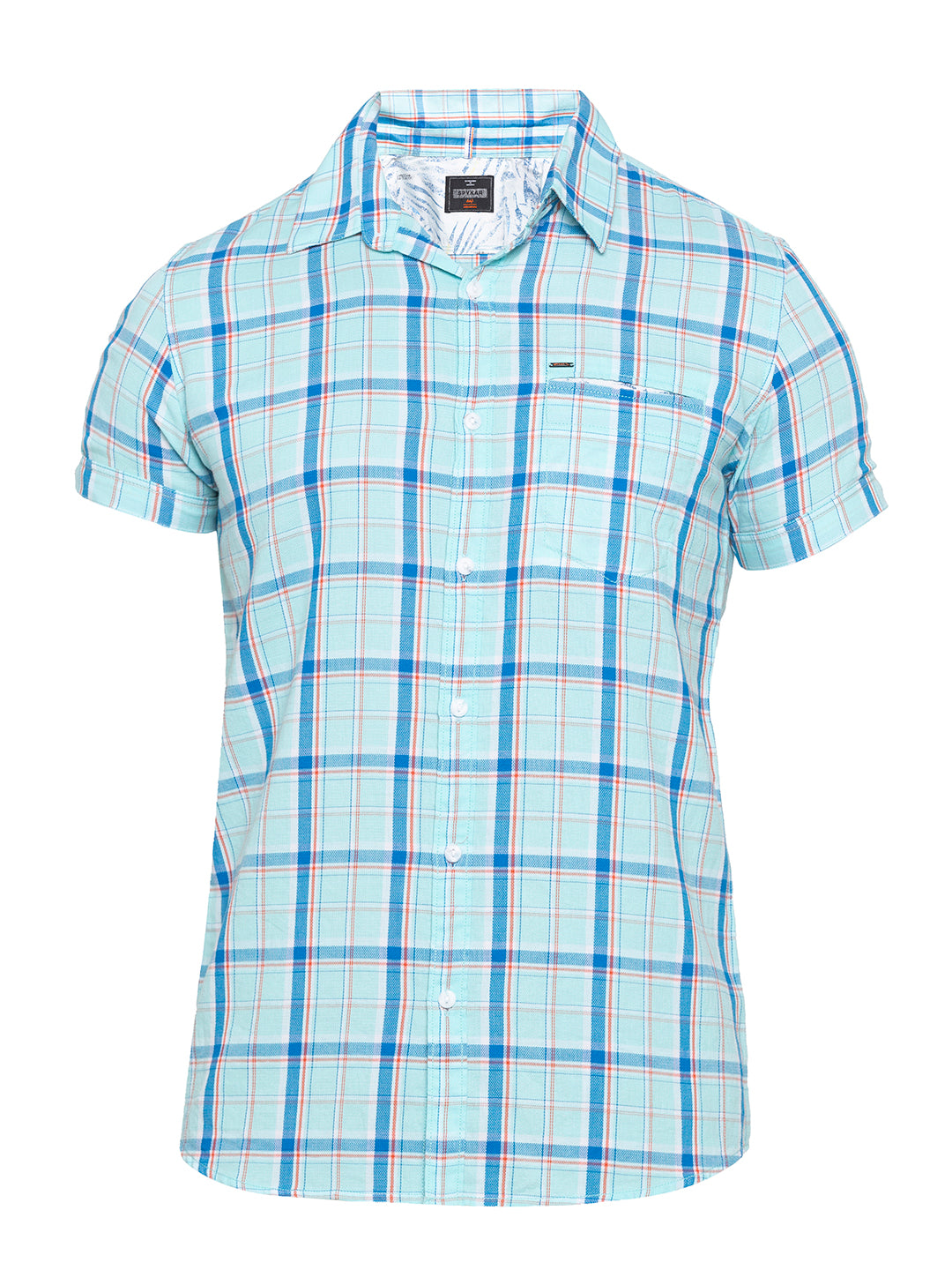 Spykar Men Aqua Checked Slim Fit Casual Shirt