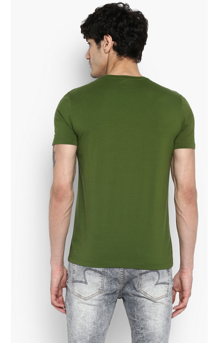 Spykar Forest Green Printed Slim Fit Men T-Shirts