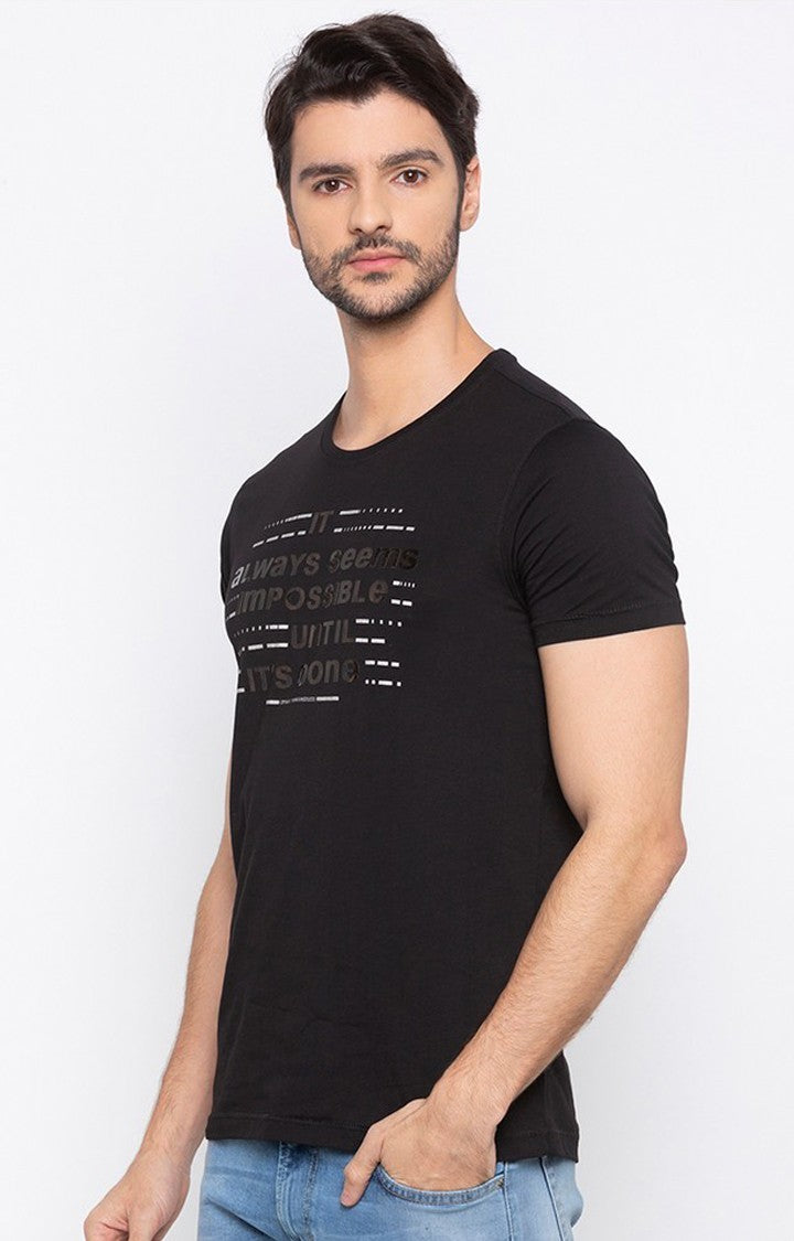 Spykar Men Black Printed Slim Fit T-Shirt