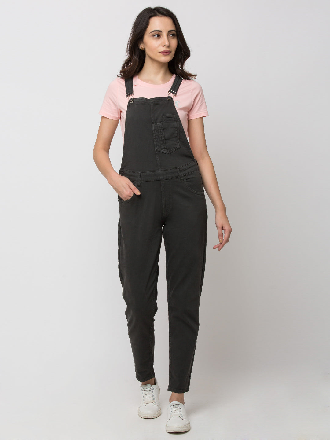 Spykar Women Grey Cotton Skinny Fit Regular Dungaree (Ynr)