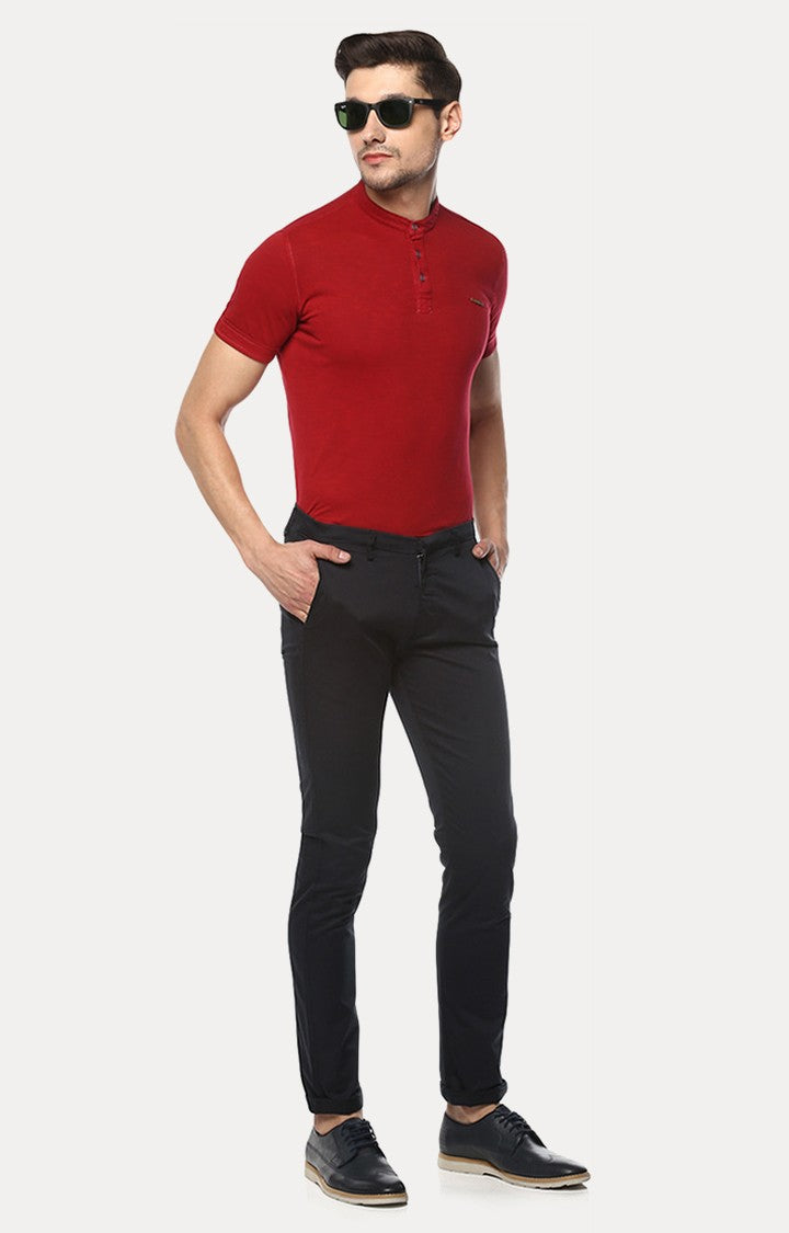 Red Melange Slim Fit Men T-Shirts