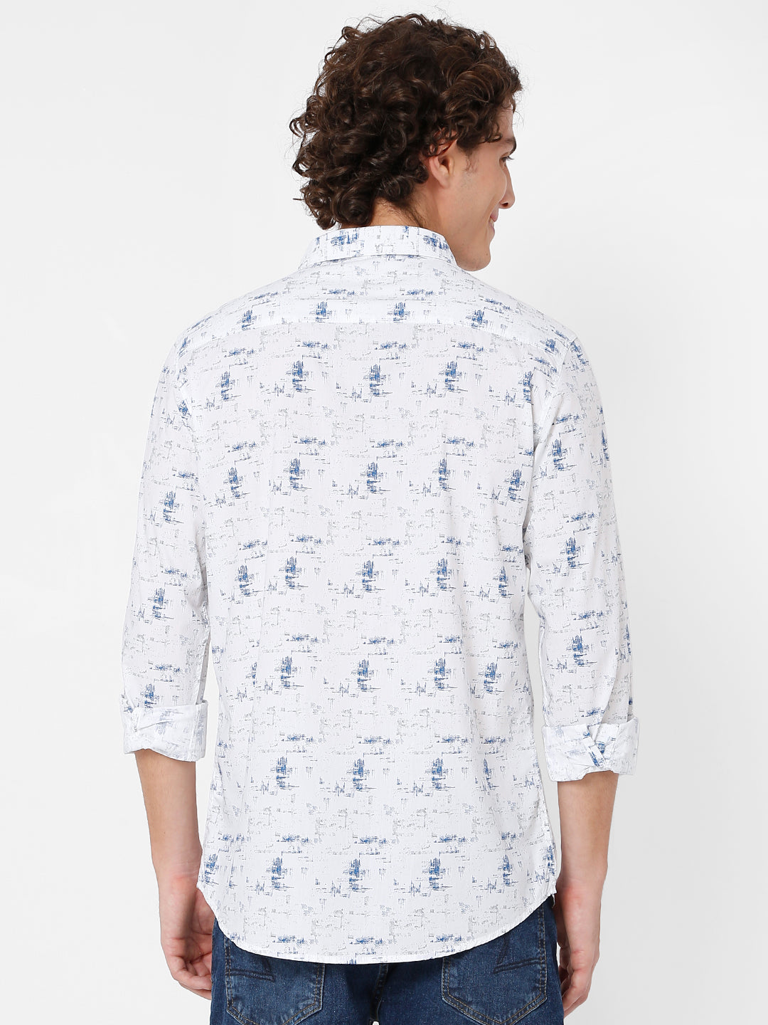 Spykar White Cotton Full Sleeve Printed Shirt For Men