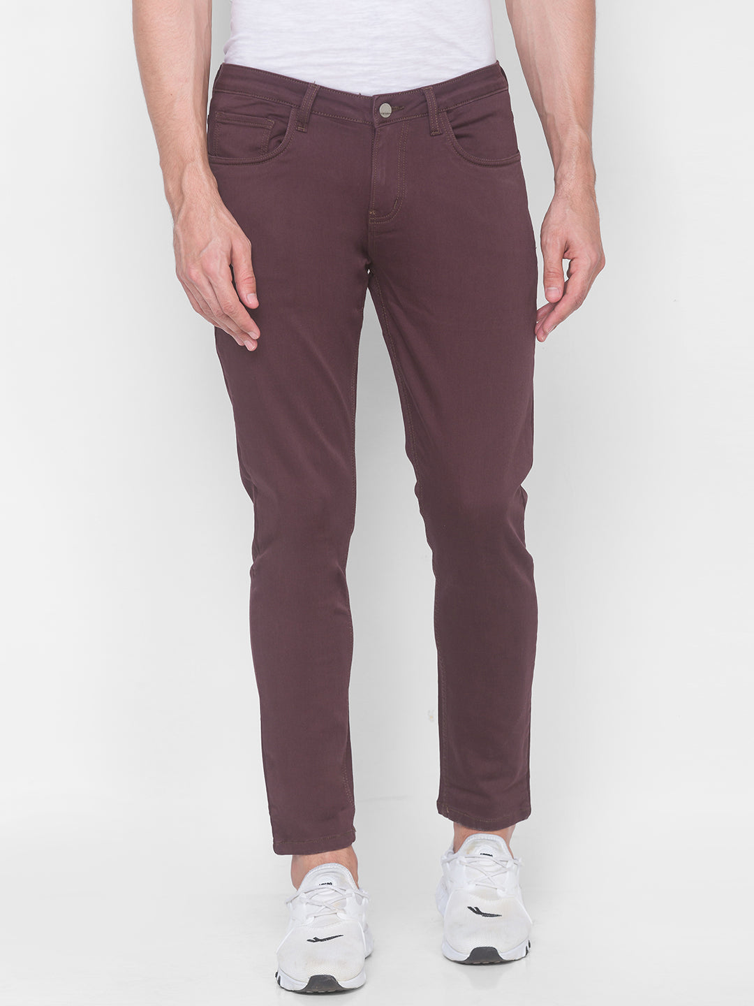 Spykar Men Red Cotton Slim Fit Casual Trousers