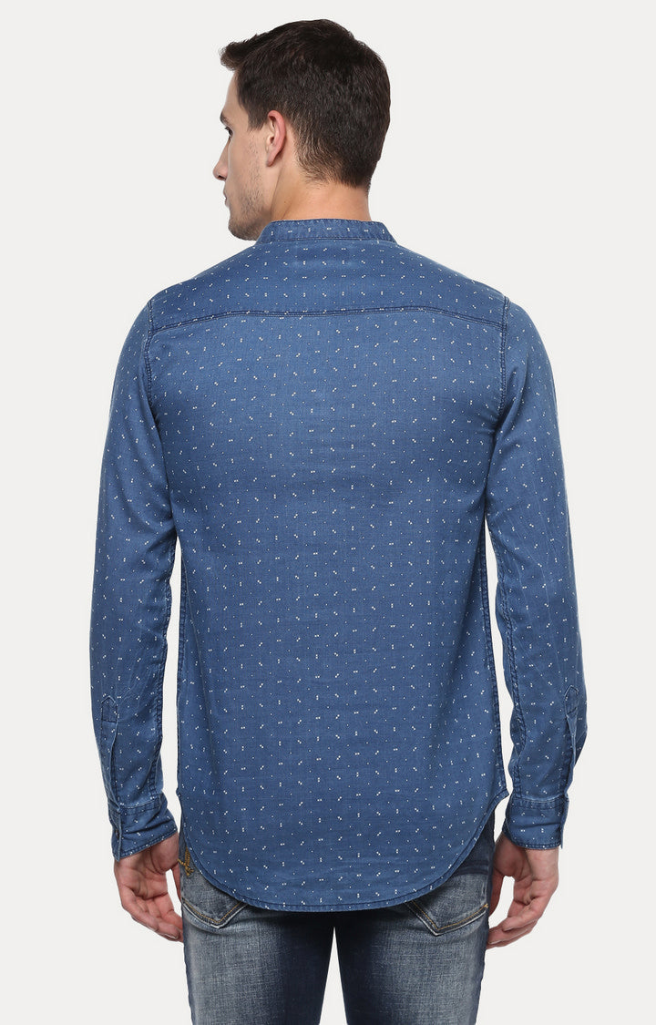 Spykar Men'S Blue Cotton Printed Casual Shirts