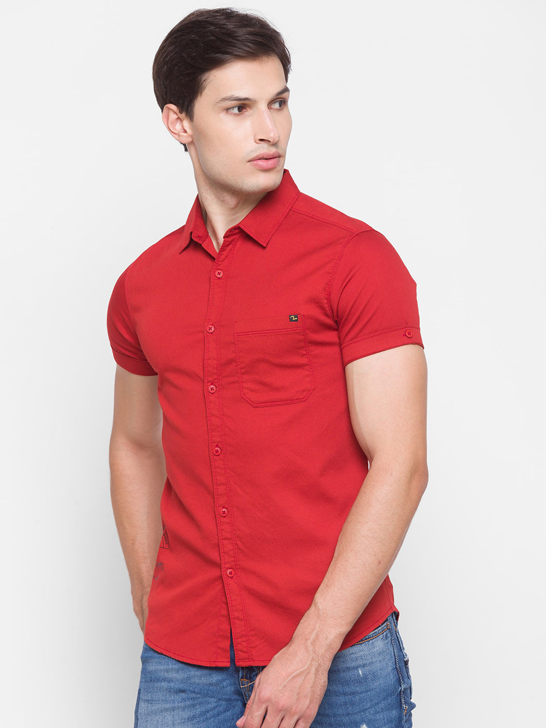 Spykar Red Cotton Men Shirt