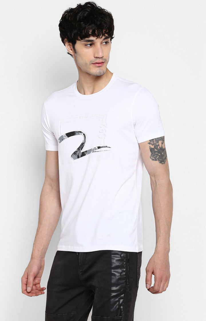 Spykar White Printed Slim Fit Men T-Shirts