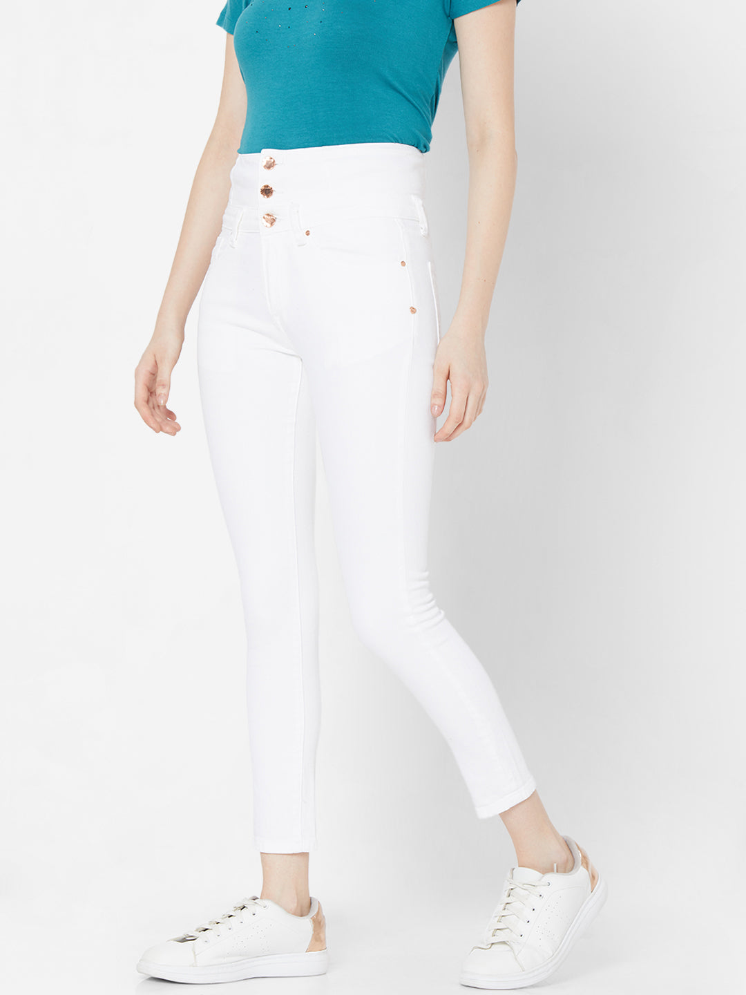 Spykar Women White Cotton Skinny Fit Regular Length Jeans (Ynr)