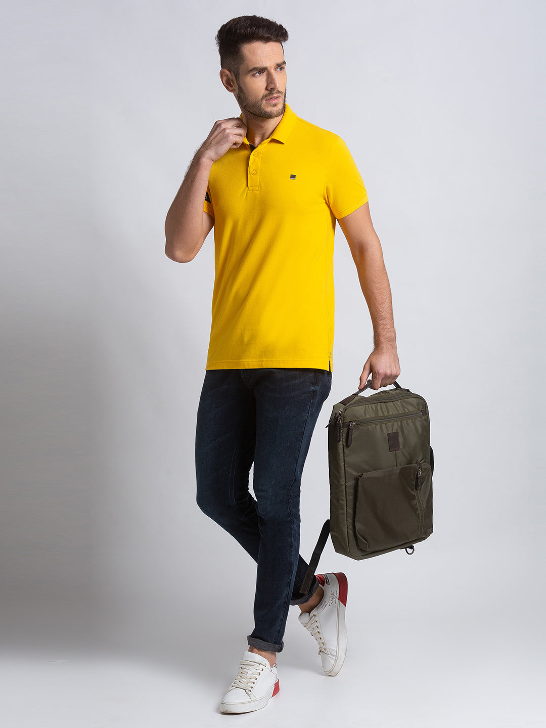 Spykar Men Yellow Cotton Slim Fit Polo T-Shirt