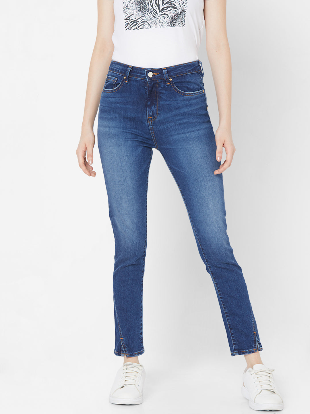 Spykar Women Blue Cotton Skinny Fit Regular Length Jeans (YNR)