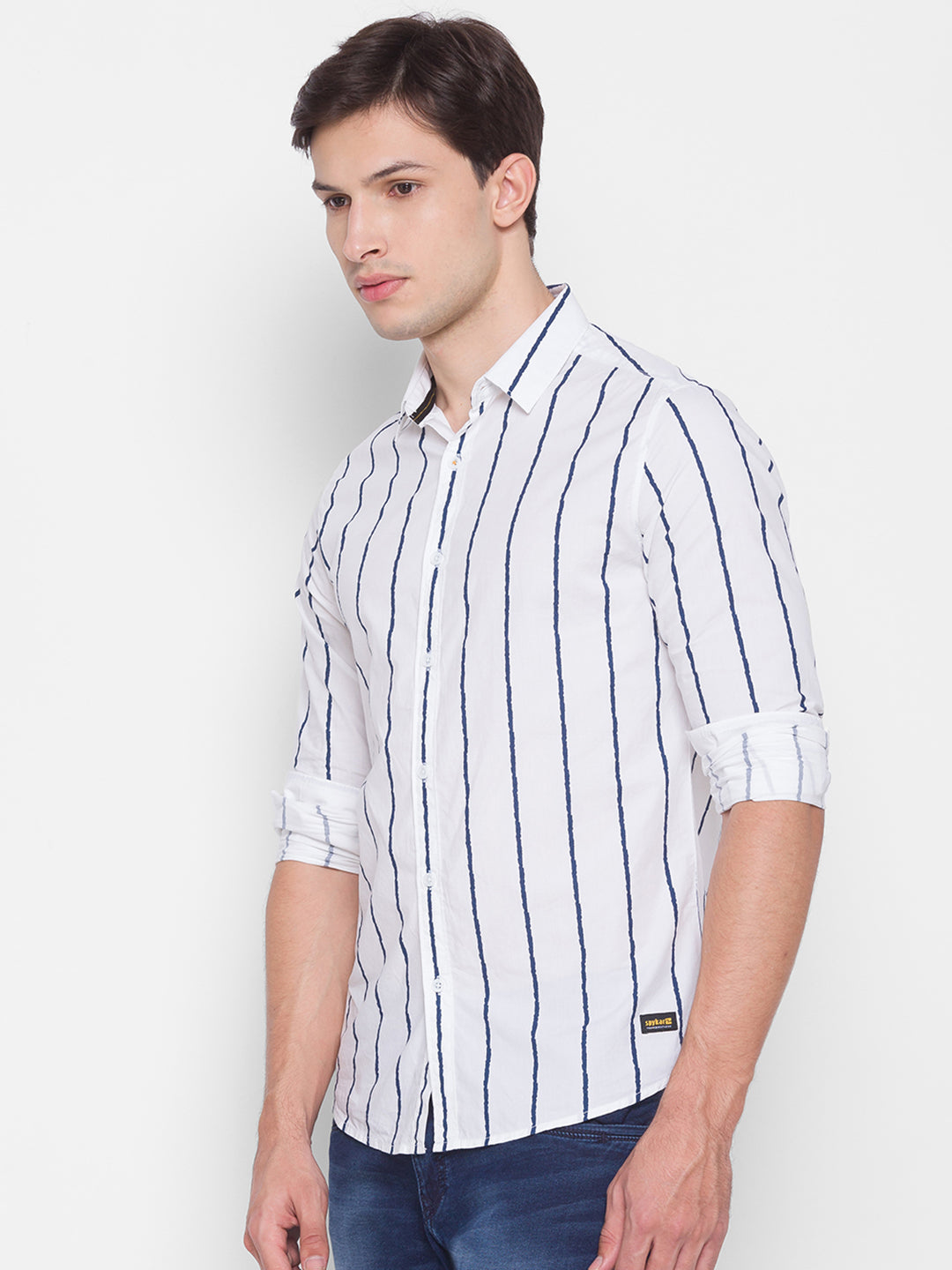 Spykar Slim Fit White Cotton Men Shirt