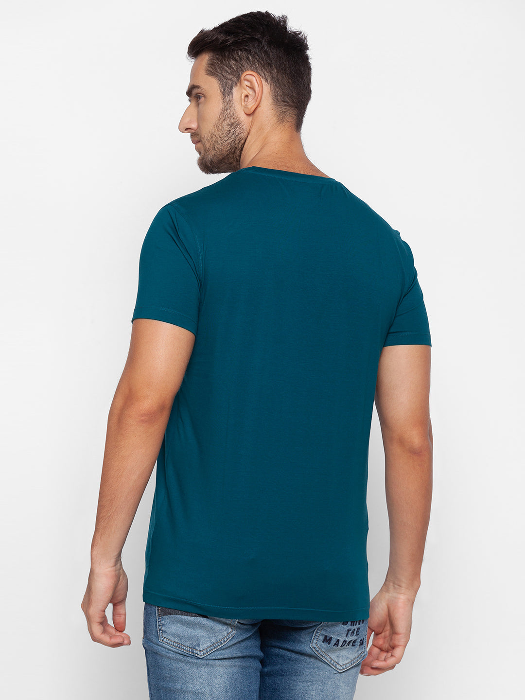 Spykar Men Blue Cotton Slim Fit Round Neck T-Shirt