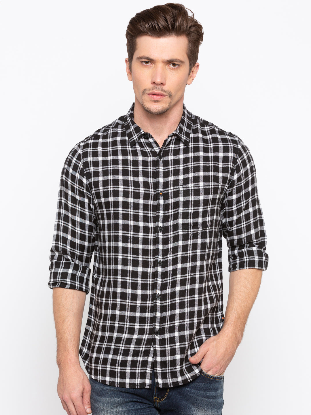 Spykar Men Black Checked Slim Fit Casual Shirt