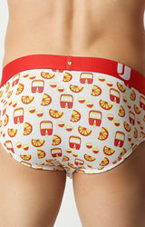 Men Premium Red Cotton Blend Printed Brief- Underjeans By Spykar