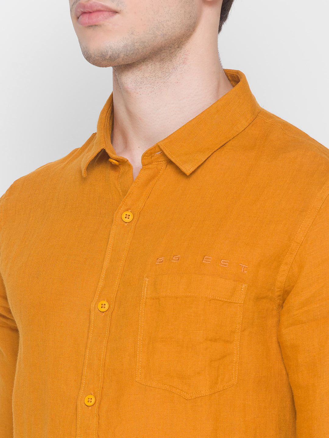 Spykar Slim Fit Yellow Cotton Men Shirt