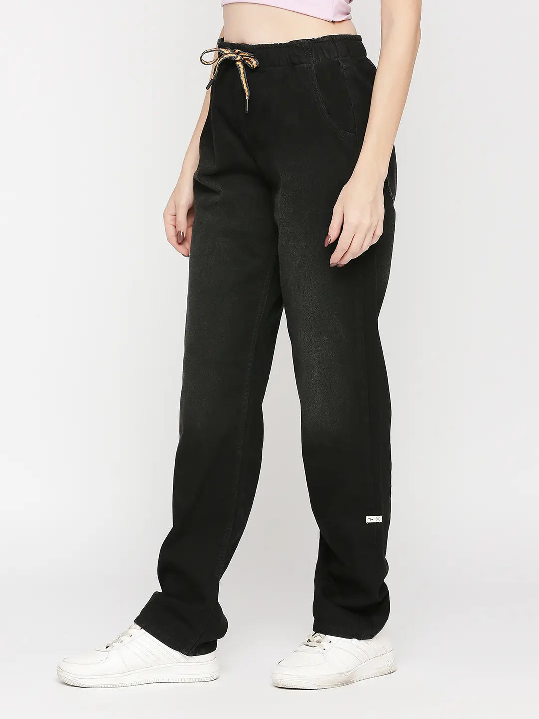 Spykar Women Black Cotton Straight Fit Regular Length Clean Look High Rise Jeans - (Bella)