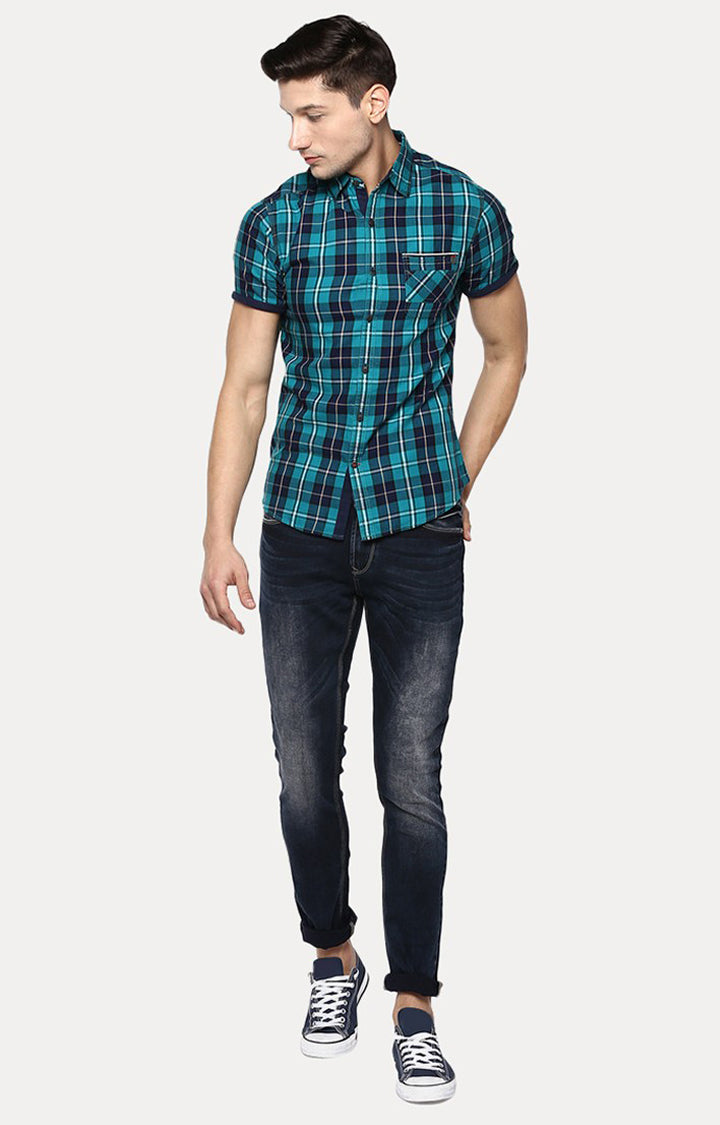 Spykar Men'S Green Cotton Checked Casual Shirts