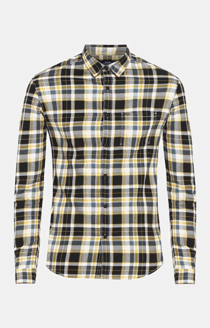 Spykar Men'S Yellow Cotton Checked Casual Shirts