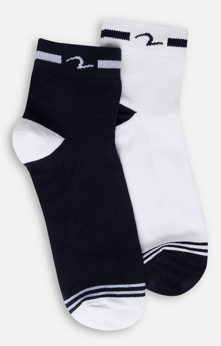 Spykar Navy & White Solid Ankle Length Socks