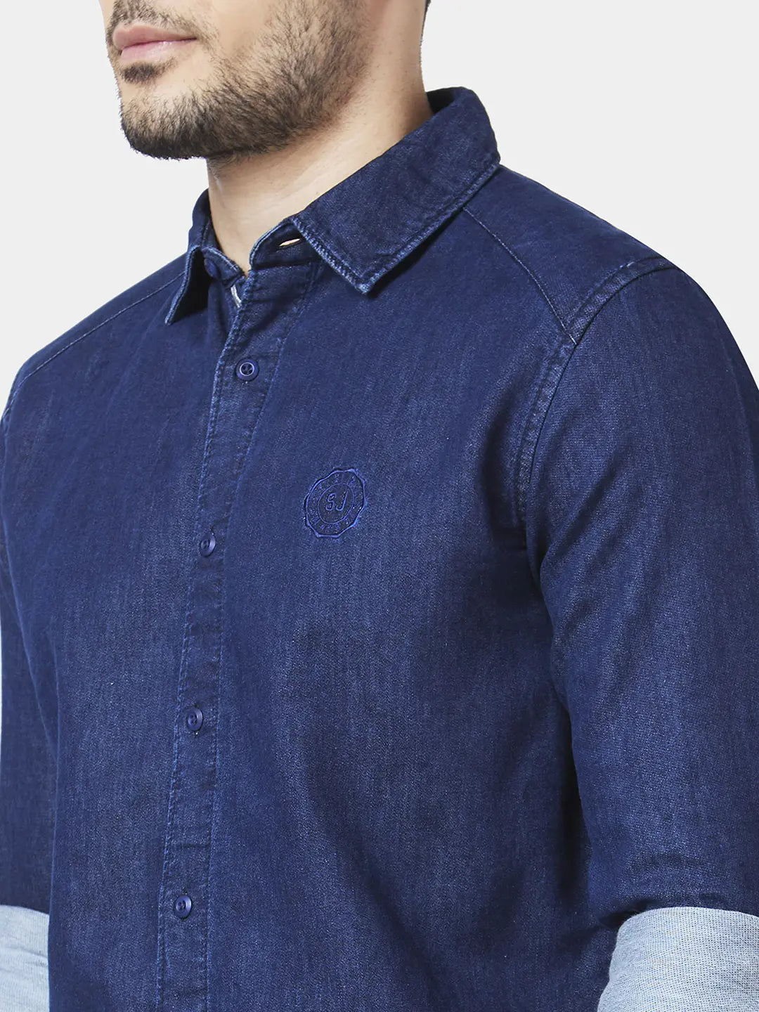 Spykar Men Dark Blue Cotton Regular Slim Fit Full Sleeve Denim Shirt
