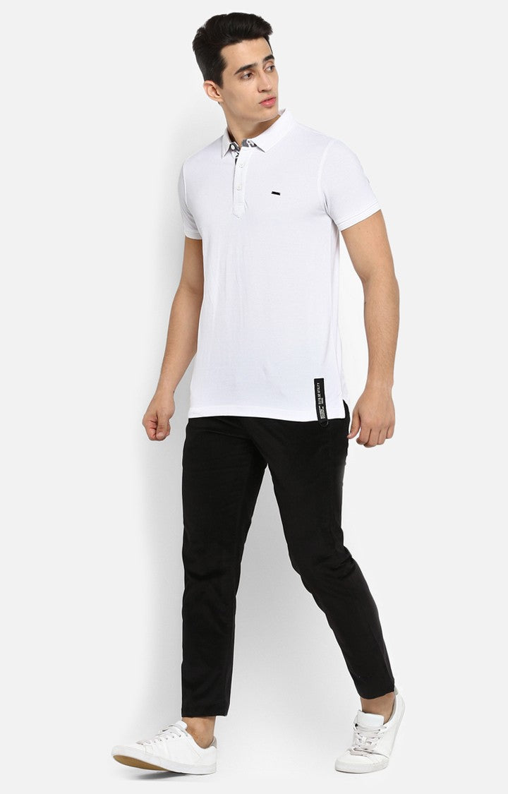 Spykar White Solid Slim Fit Polo T-Shirt